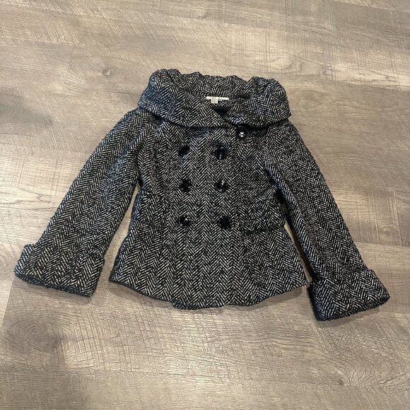 Zara Basic Herringbone wool-blend double-breasted coat. Size Small - Picture 1 of 8